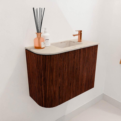 Mondiaz JOYA-DLUX 51.6cm toiletmeubel - ronding links kleur Ruby - Wastafel FAYE positie Rechts 1 kraangat kleur Frappe.