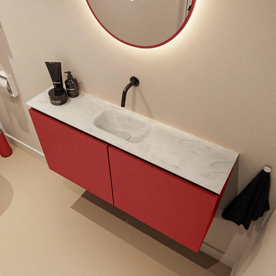 MONDIAZ TURE-DLUX Meuble toilette - 100cm - Fire - EDEN - vasque Opalo - position centrale - sans trou de robinet