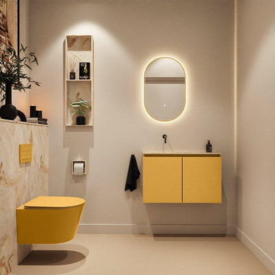 MONDIAZ TURE-DLUX Meuble toilette - 80cm - Ocher - EDEN - vasque Frappe - position gauche - sans trou de robinet