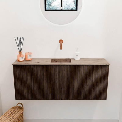 Mondiaz JOYA-DLUX 100cm toiletmeubel - kleur Walnut - Wastafel FAYE positie Midden Zonder kraangat kleur Arena.