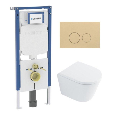 QeramiQ Dely Toiletset - 36.3x51.7cm - diepspoel - rimless - Geberit UP720 inbouwreservoir - softclose toilet zitting - 35mm - bedieningsplaat beige - ronde knoppen - glans wit
