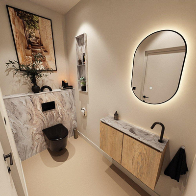 MONDIAZ TURE-DLUX 80cm toiletmeubel Washed Oak. EDEN wastafel Glace positie rechts. Met 1 kraangat.