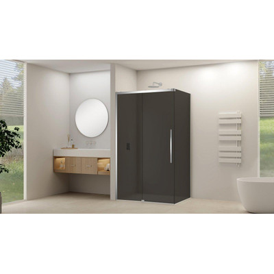 Van Rijn Products ST09 Zijwand tbv hoekcabine - 118x200cm - grijs rookglas - Chroom