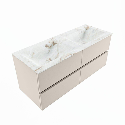 MONDIAZ VICA-DLUX Badkamermeubelset - 120cm - onderkast linen - 4 lades - inbouw wastafel cloud dubbel - 2 kraangaten - 60cm hoge versie - frape