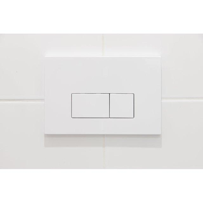 FugaFlow Eccelente Press – Ensemble WC – 56 × 38 × 35 cm – à évacuation profonde – sans bride – réservoir encastré – fermeture amortie (soft-close) – déclipsage rapide (quick release) – abattant WC – plaque de commande en plastique blanc brillant – bouton