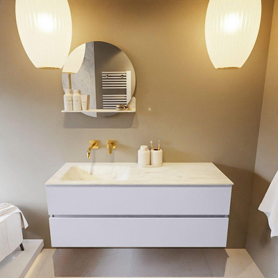 Mondiaz VICA-DLUX ensemble de meuble de salle de bain - 130cm - meuble sous-vasque cale - 2 tiroirs - lavabo encastré cloud gauche - sans trous de robinet - version haute de 60cm - opalo