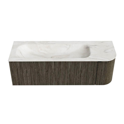 Mondiaz KURVE-DLUX Ensemble meuble de salle de bains - 135x46x40cm - 1 tiroir - 1 porte - lavabo solid surface - gauche - sans trou de robinet - Shadow