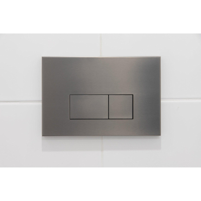 Pack WC QeramiQ Dely Swirl Compact - réservoir encastrable Geberit UP320 - avec bâti-support Burda - abattant 25 mm - plaque de commande en métal gunmetal - boutons rectangulaires - blanc mat