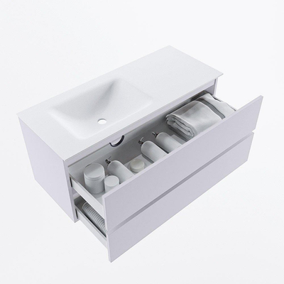 Mondiaz VICA ensemble de meuble de salle de bain - 110cm - meuble sous-vasque cale - 2 tiroirs - lavabo cloud gauche - sans trous de robinet - version haute de 60cm - talc