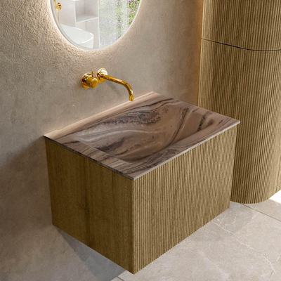 MONDIAZ KURVE-DLUX Meuble de salle de bains 60cm couleur Dusk avec 1 tiroir et 0 porte. Lavabo CLOUD Centré sans trou de robinet Sombra.
