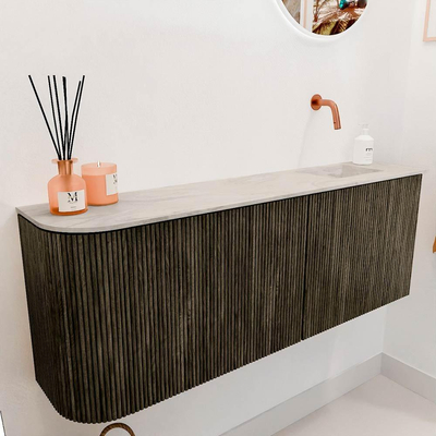 Mondiaz JOYA-DLUX 111.6cm toiletmeubel - ronding links kleur Shadow - Wastafel FAYE positie Rechts Zonder kraangat kleur Ostra.