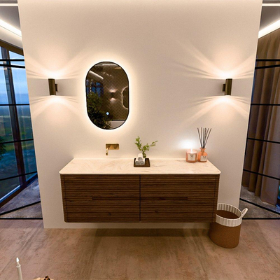 Mondiaz CIRO-DLUX Badkamermeubelset - 150x45x50cm - Solid surface wastafel Ostra - 1 wasbak Links - zonder kraangaten - 4 lades - Dusk