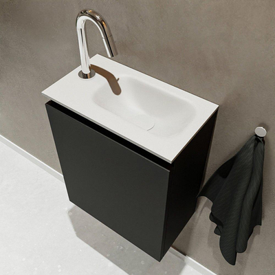 MONDIAZ TURE Kit lave-mains - 40x23x50cm - 1 trou de robinet - 1 porte - urban mat - Lavabo à droite - Solid Surface Blanc