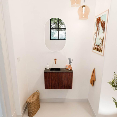 Mondiaz JOYA-DLUX 60cm toiletmeubel - kleur Ruby - Wastafel FAYE positie Links Zonder kraangat kleur Lava.