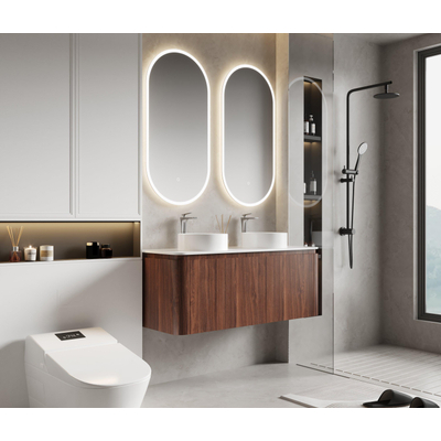 Saniclass Terra Badkamermeubelset - 120x42x45.5cm - solid surface topblad wit mat - 2 lades - Kastanje (walnoot)