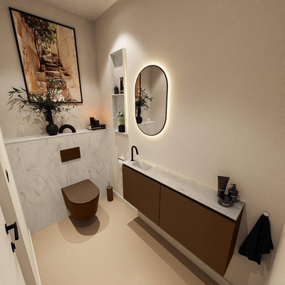 MONDIAZ TURE-DLUX 120cm toiletmeubel Rust. EDEN wastafel Opalo positie links. Met 1 kraangat.