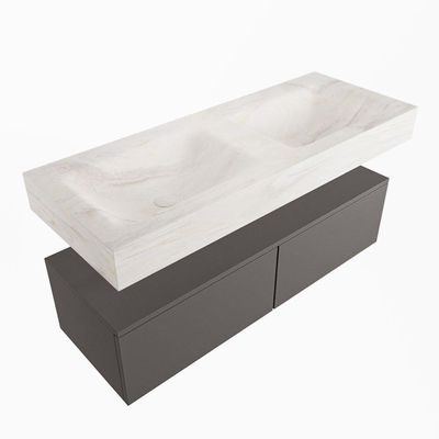 Mondiaz ALAN-DLUX Ensemble de meuble - 120cm - meuble Dark grey mat - 2 tiroirs - Lavabo Cloud Ostra suspendu - vasque gauche et droite - 0 trous de robinet