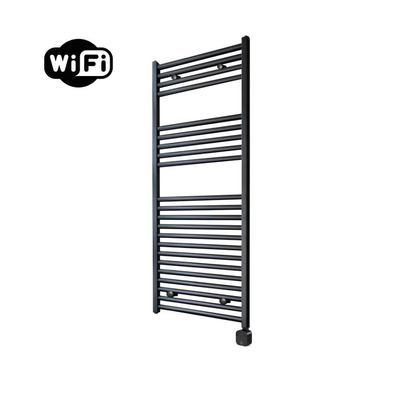 Sanicare HPW Elektrische Radiator - 111.8x60cm - 730W - wifi - thermostaat - zwart - rechtsonder - mat zwart