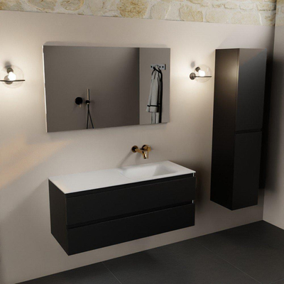 Mondiaz AIVY Ensemble de meuble - 120x45x50cm - 0 trous de robinet - 1 vasque Talc Solid surface - Droite - 2 tiroirs - avec miroir - MDF Urban