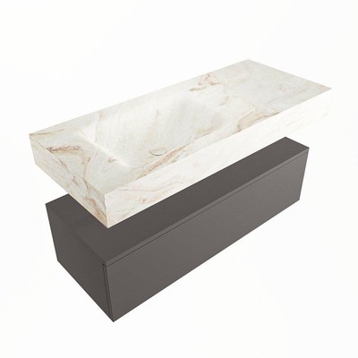 Mondiaz ALAN-DLUX Ensemble de meuble - 110cm - meuble Dark grey mat - 1 tiroir - Lavabo Cloud Frappe suspendu - vasque Gauche - 0 trous de robinet