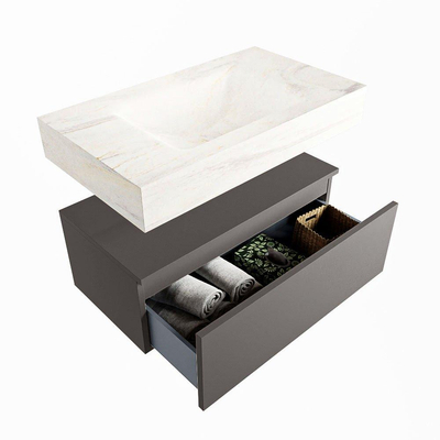 Mondiaz ALAN-DLUX Ensemble de meuble - 80cm - meuble Dark grey mat - 1 tiroir - Lavabo Cloud Ostra suspendu - vasque Centre - 0 trous de robinet