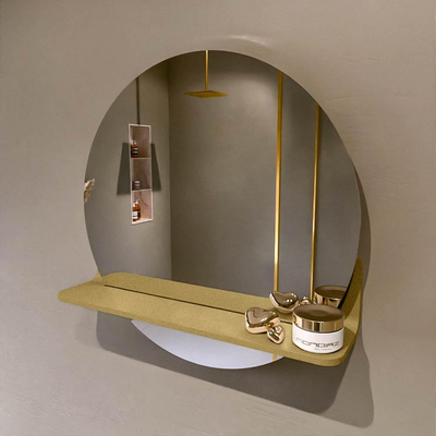Mondiaz SPOT Badkamerspiegel - rond 50cm - spiegelplanchet - kleur Oro