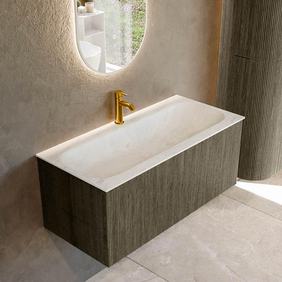 Mondiaz KURVE-DLUX Ensemble meuble de salle de bains - 100x46x40cm - 1 tiroir - lavabo solid surface - central - 1 trou de robinet - Shadow