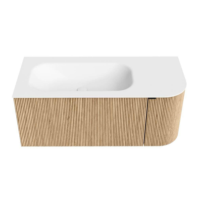 MONDIAZ KURVE Meuble de salle de bains 105 cm avec module 25 R couleur Chêne avec 1 tiroir et 1 porte. Lavabo BIG SMALL gauche sans trou de robinet Talc.