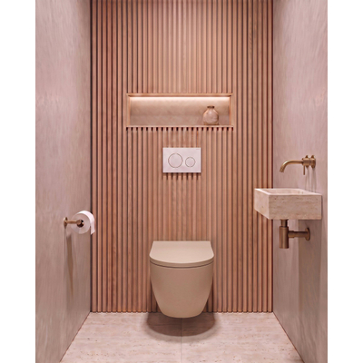 QeramiQ Dely Swirl Toiletset - 36.3x51.7cm - Geberit UP720 Duofix Sigma inbouwreservoir - 35mm zitting - bedieningsplaat glans wit - ronde knoppen - mat beige