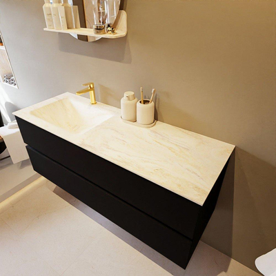 Mondiaz VICA-DLUX Ensemble de meuble de salle de bain - 130cm - meuble sous-vasque urban - 2 tiroirs - lavabo encastré cloud gauche - 1 trou de robinet - version haute de 60cm - ostra