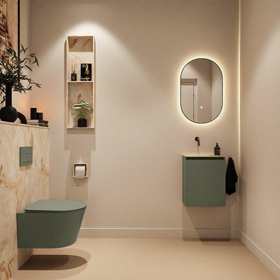 MONDIAZ TURE-DLUX Meuble toilette - 40cm - Army - EDEN - vasque Frappe - position gauche - sans trou de robinet