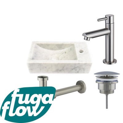 FugaFlow Eccelente Arredo fonteinset - 22x40x10cm - 1 kraangat - rechts - marmer - fonteinkraan RVS geborsteld - wit -