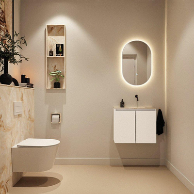 MONDIAZ TURE-DLUX Meuble toilette - 60cm - Talc - EDEN - vasque Frappe - position droite - sans trou de robinet