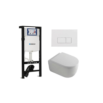 QeramiQ Dely Swirl Pack WC - 36,3x51,7cm - réservoir encastré Geberit UP320 - assise de 35mm - plaque de déclenchement blanche brillante - boutons rectangulaires - blanc brillant