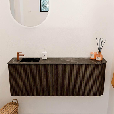 Mondiaz JOYA-DLUX 111.6cm toiletmeubel - ronding rechts kleur Walnut - Wastafel FAYE positie Links 1 kraangat kleur Lava.