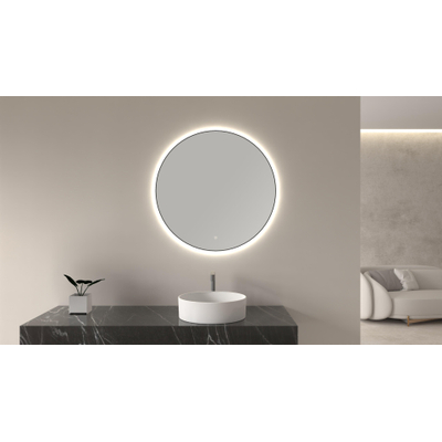Wiesbaden Novi spiegel rond met LED, dimbaar 100 cm mat zwart