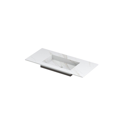 INK Post wastafel - 100x45x1cm - 1 wasbak - 0 kraangaten - keramiek Calacatta mat
