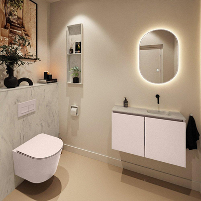 MONDIAZ TURE-DLUX Meuble de toilettes 80 cm Rosee. EDEN lavabo Opalo position droite. Sans trou de robinet.