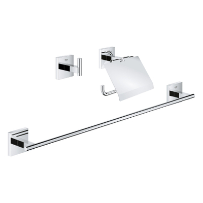 Grohe Start Cube set d'accessoires 3-en-1 - porte-rouleau de toilette avec couvercle - crochet à serviette - porte-serviette 60cm - chrome