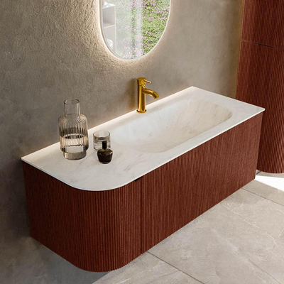 Mondiaz KURVE-DLUX Badkamermeubelset - 115x46x40cm - 1 lade - 1 deur - wastafel solid surface - rechts - 1 kraangat - Ruby