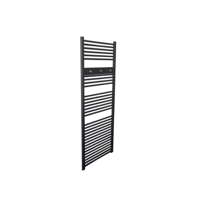 Sanicare Panneau porte-serviettes - 51,7x9,2x2,7cm - pour radiateur - 3 boutons porte-serviettes chromés - noir mat