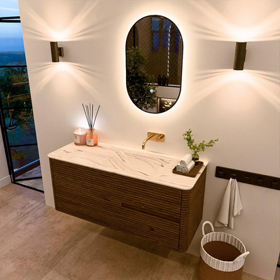 Mondiaz CIRO-DLUX Ensemble de meubles de salle de bains - 120x45x50cm - vasque en solid surface Nata - 1 bassin à droite - sans trous de robinet - 2 tiroirs - Dusk