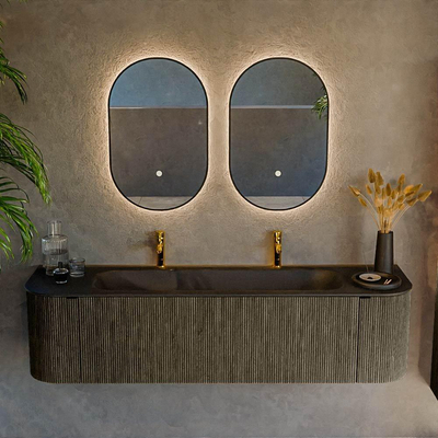 Mondiaz KURVE Ensemble de meuble de salle de bains - 170x46x40cm - 1 tiroir - 2 portes - lavabo solid surface - central - 2 trous de robinet - Shadow