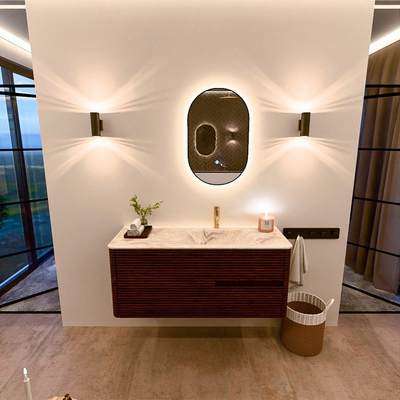Mondiaz CIRO-DLUX Badkamermeubelset - 120x45x50cm - Solid surface wastafel Frappe - 1 wasbak Rechts - 1 kraangat - 2 lades - Ruby