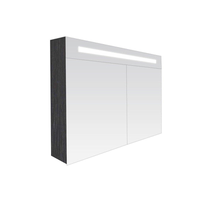 Saniclass Double Face spiegelkast 100x70x15cm 2 deuren met LED verlichting Black Wood TWEEDEKANS