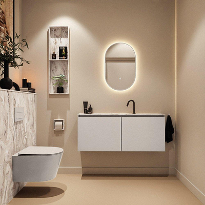 MONDIAZ TURE-DLUX Meuble toilette - 120cm - Linen - EDEN - vasque Glace - position centrale - 1 trou de robinet