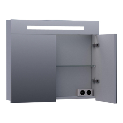 BRAUER 2.0 Spiegelkast - 80x70x15cm - verlichting geintegreerd - 2 links- en rechtsdraaiende spiegeldeuren - MDF - mat grijs