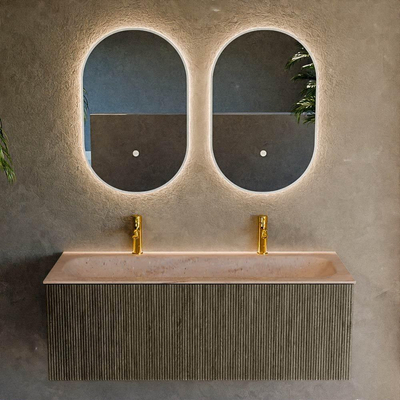 MONDIAZ KURVE-DLUX meuble de salle de bains 120cm couleur Shadow avec 1 tiroir et 0 portes. Lavabo BIG LARGE Milieu 2 trous de robinet Saba.