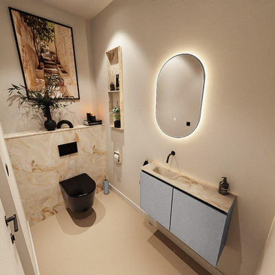 MONDIAZ TURE-DLUX Meuble toilette - 80cm - Plata - EDEN - vasque Frappe - position gauche - sans trou de robinet