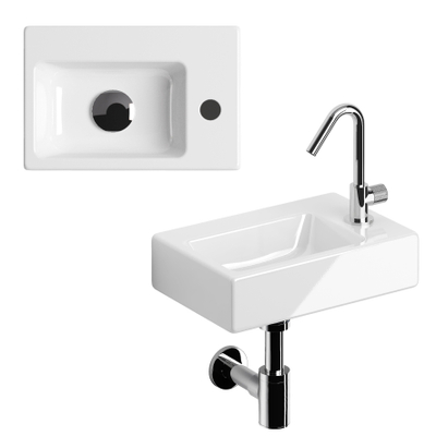 Clou InBe ensemble lave-mains 36x24.5x9cm n°2 avec robinet bonde et siphon céramique Blanc